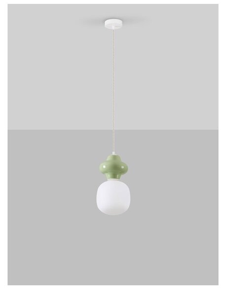 Biała/jasnozielona lampa wisząca ceramiczna ze szklanym kloszem ø 18 cm Clio – Nova Luce