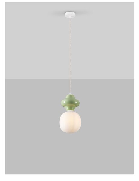 Biała/jasnozielona lampa wisząca ceramiczna ze szklanym kloszem ø 18 cm Clio – Nova Luce