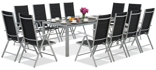 Meble ogrodowe z aluminium z dużym stołem Polywood Verona dla 12 osób Garden Point czarno-szare