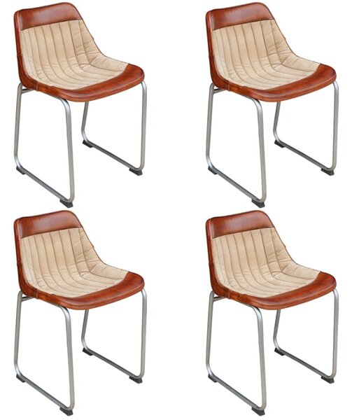 Krzesła stołowe, 4 szt., brązowo-beżowe, skóra i płótno
