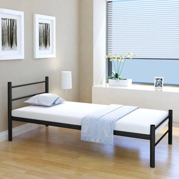 Łóżko z materacem memory, czarne, metalowe, 90 x 200 cm