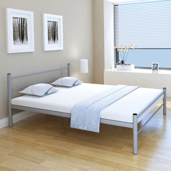 Łóżko z materacem memory, szare, metalowe, 160x200 cm