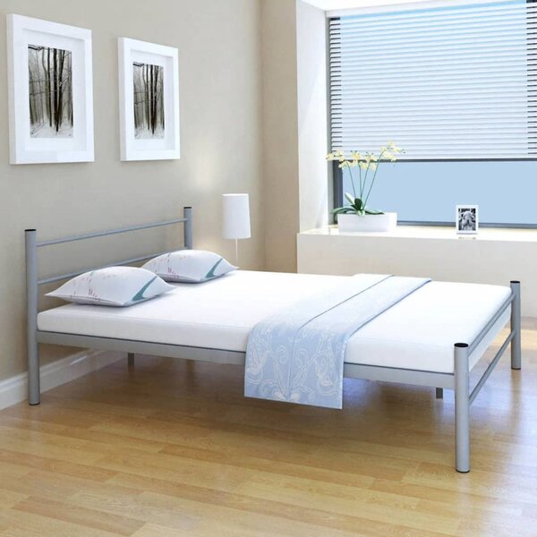 Łóżko z materacem, szare, metalowe, 140x200 cm
