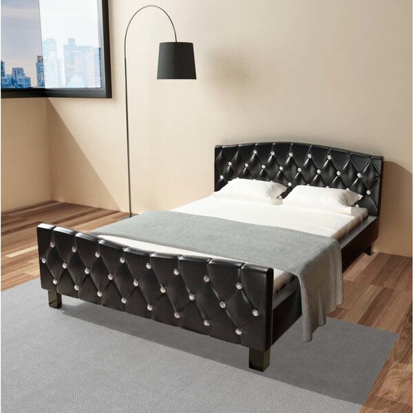 Łóżko z materacem memory, czarne, sztuczna skóra, 140 x 200 cm