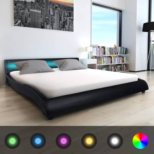 Łóżko LED z materacem memory, czarne, sztuczna skóra 180x200 cm