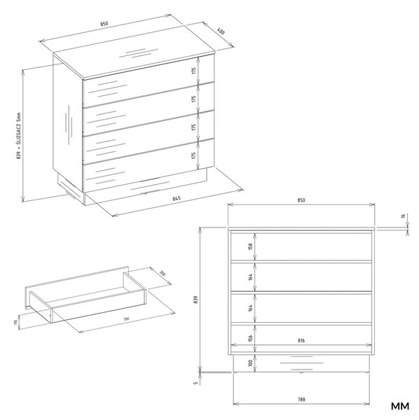 Stylowa komoda z 4 szufladami H6-A56