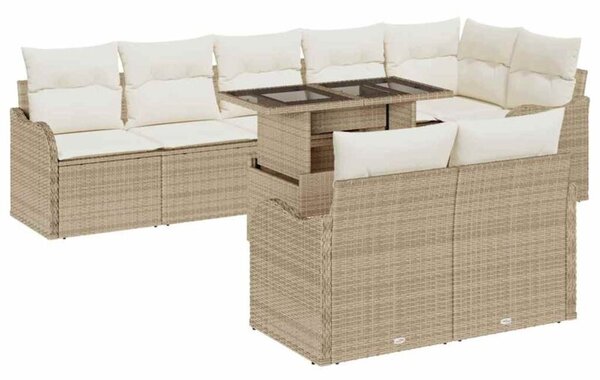 Zestaw Mebli Ogrodowych Komplet Wypoczynkowy Z Poduszkami 9-Częściowy Beżowy Rattan Na Taras Balkon Ogród