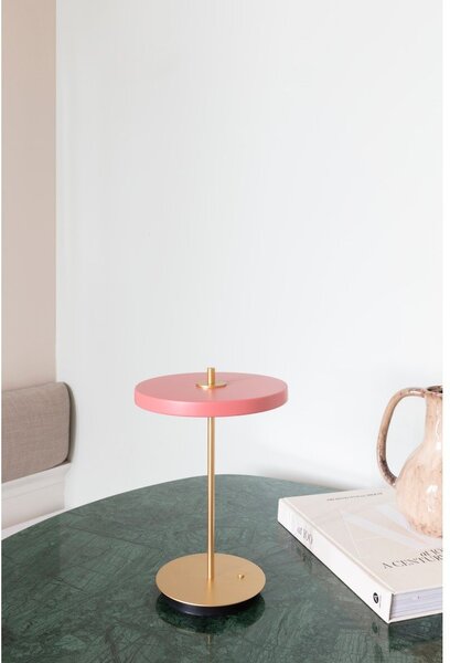 Różowa lampa stołowa LED ze ściemniaczem i metalowym kloszem (wysokość 31 cm) Asteria Move – UMAGE