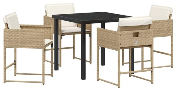 Zestaw Mebli Ogrodowych Komplet Jadalniany Z Poduszkami 5-Częściowy Beżowy Rattan Na Taras Balkon Ogród