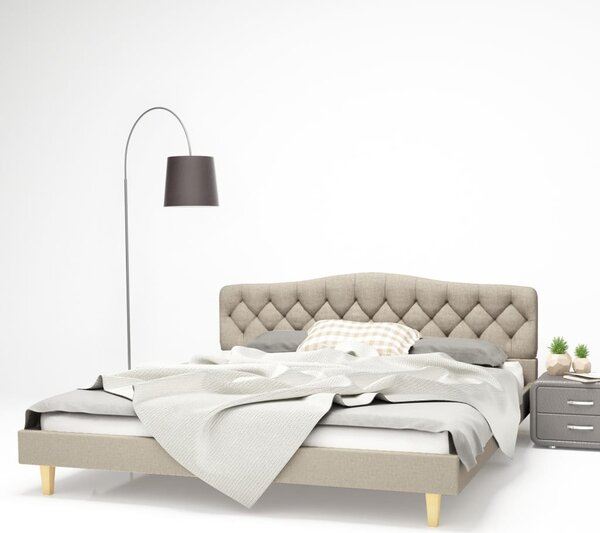 Łóżko z materacem, beżowe, tkanina, 180x200 cm
