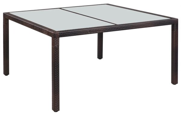 Stół ogrodowy, 150x90x75 cm, brązowy, rattan PE i szkło