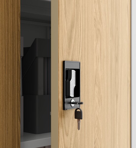 Szafa biurowa metalowa wysoka na dokumenty biała/złoty dąb, 900x1950x400 mm: JAN H Eco Design
