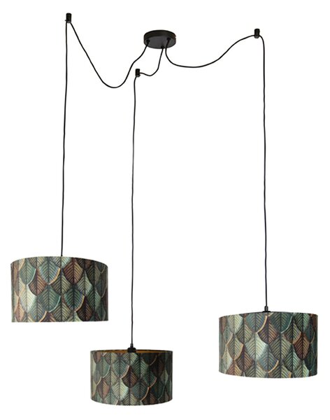 Lampa wisząca czarna z kloszem w liście i złotym wnętrzem 35 cm - Cava