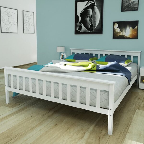 Łóżko z materacem memory, białe, lite drewno sosnowe 160x200 cm
