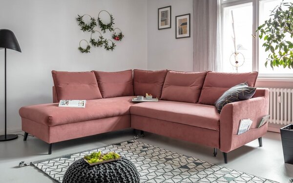 Różowy aksamitny narożnik rozkładany Miuform Stylish Stan L, lewostronny