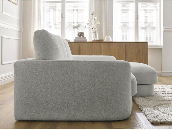 Jasnoszary narożnik z materiału bouclé (prawostronny/z szezlongiem) Leonore – Bobochic Paris