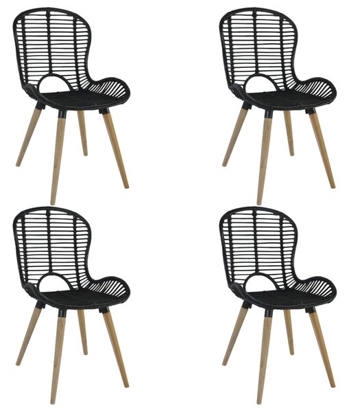 Krzesła stołowe, 4 szt., czarne, naturalny rattan