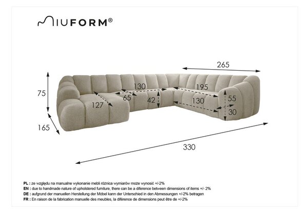 Beżowy narożnik (prawostronny/w kształcie litery U) Shell – Miuform