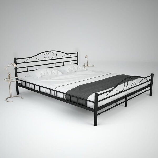 Łóżko z materacem, czarne, metalowe, 180 x 200 cm