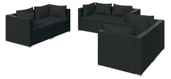 Zestaw Mebli Ogrodowych Komplet Wypoczynkowy Z Poduszkami 6-Częściowy Czarny Rattan Na Taras Balkon Ogród