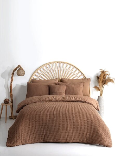 Brązowa pościel dwuosobowa z bawełny renforcé 240x220 cm Waffle Striped – Mila Home Luxury