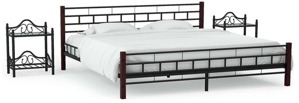 Rama łóżka i 2 szafki nocne, czarne, metalowe, 140 x 200 cm