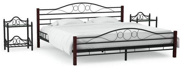 Rama łóżka i 2 szafki nocne, czarne, metalowe, 140 x 200 cm