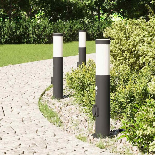 Lampy słupkowe z czujnikiem i gniazdkiem, 3 szt., 50 cm, stal nierdzewna, IP44