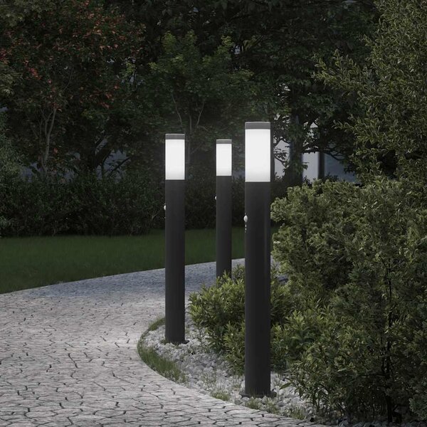 Lampy słupkowe z czujnikiem, 3 szt., 80 cm, stal nierdzewna, IP44