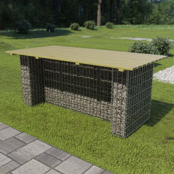 Stół ogrodowy ze stalowym gabionem, 180x90x74 cm, drewno