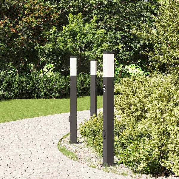 Lampy słupkowe z czujnikiem i gniazdkiem 3 szt. 80 cm, czarne, IP44