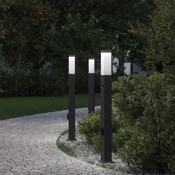 Lampy słupkowe z czujnikiem i gniazdkiem 3 szt. 80 cm, czarne, IP44
