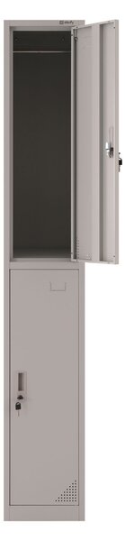 Metalowa wąska szafa pracownicza z drążkiem Turyn Grey