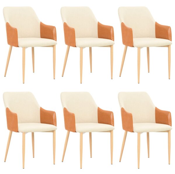 Krzesła stołowe, 6 szt., brązowo-kremowe, tkanina