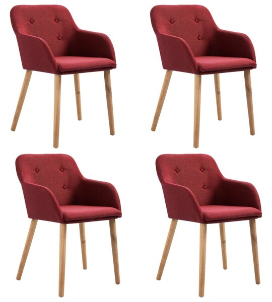 Krzesła do jadalni, 4 szt., winna czerwień, tkanina i lity dąb