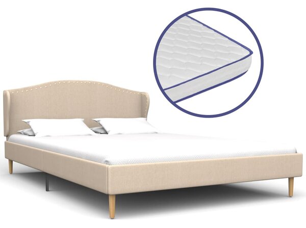 Łóżko z materacem memory, beżowe, tkanina, 120x200 cm