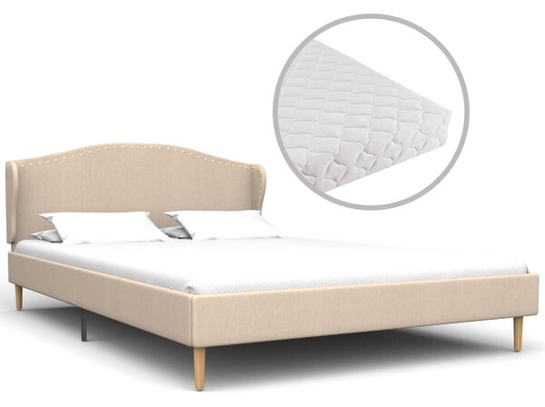Łóżko z materacem, beżowe, tkanina, 120 x 200 cm