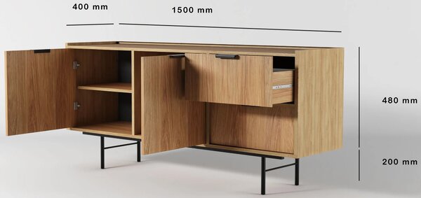 Komoda z 2 szufladami i szafką hikora naturalna A6-A56