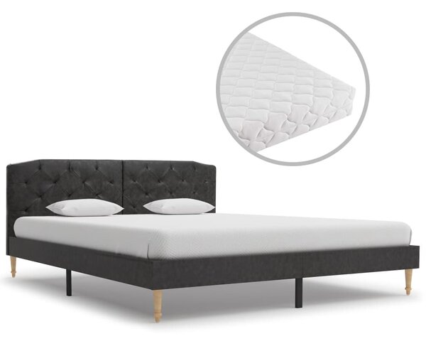 Łóżko z materacem, czarne, tkanina, 160 x 200 cm