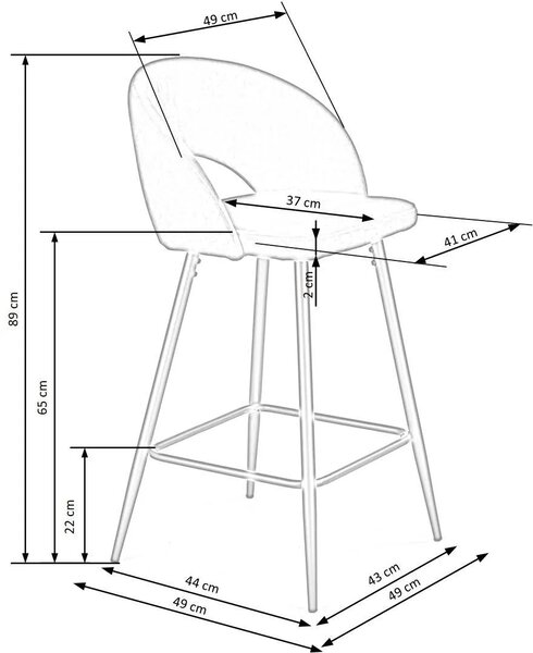 Czarny metalowy hoker tapicerowany welurem K7-D33