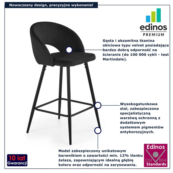 Czarny metalowy hoker tapicerowany welurem K7-D33