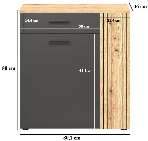 Komoda dwudrzwiowa z szufladą grafit + dąb evok K3-F25
