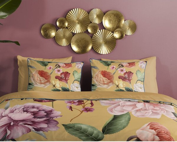 Pościel dwuosobowa z satyny bawełnianej w kolorze ochry 240x220 cm Fiori – Descanso