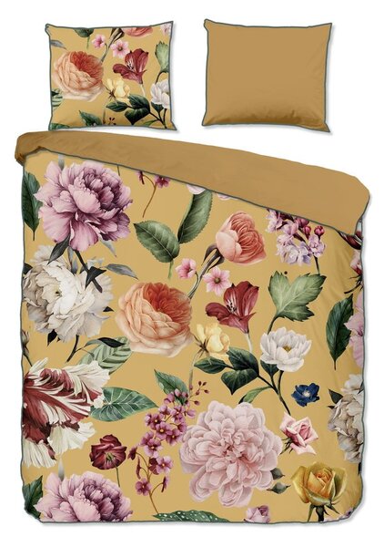 Pościel dwuosobowa z satyny bawełnianej w kolorze ochry 240x220 cm Fiori – Descanso