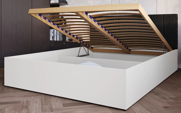 Białe łóżko jednoosobowe z czarnym zagłówkiem 90x200 G7-P62