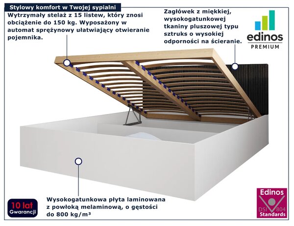 Białe łóżko jednoosobowe z czarnym zagłówkiem 90x200 G7-P62