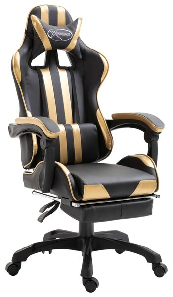 Fotel dla gracza z podnóżkiem, złoty, sztuczna skóra