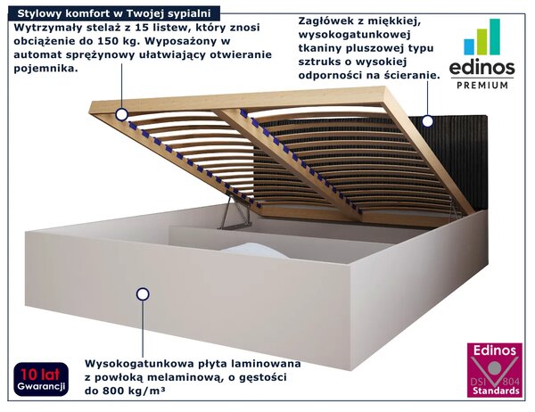 Kaszmirowe łóżko z pojemnikiem i sztruksowym zagłówkiem 90x200 B4-C47