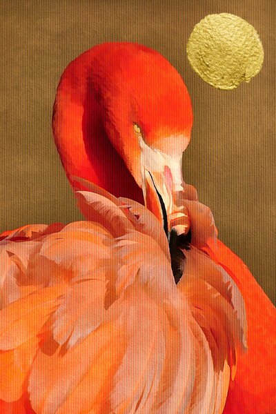 Ilustracja Flamingo With Golden Sun, Kubistika