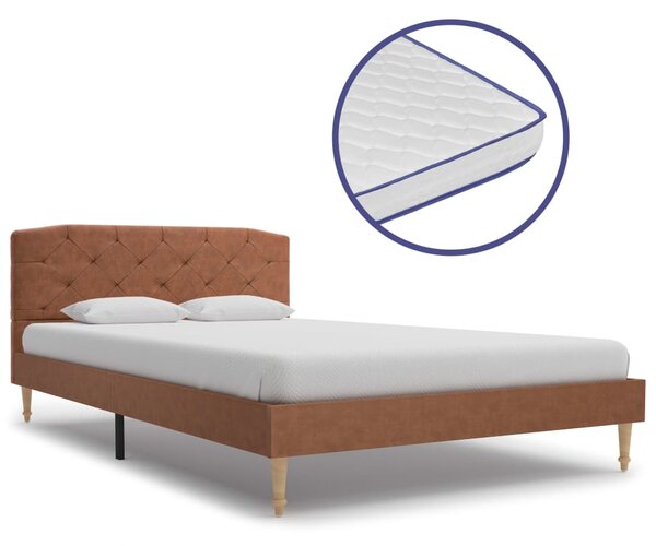Łóżko z materacem memory, brązowe, tkanina, 120 x 200 cm